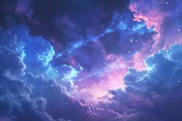 Obraz na płótnie Canvas anime sky at night with a beautiful clouds and colorful image of universe