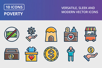 Poverty Thick Line Filled Dark Colors Icons Set