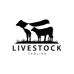 Cow Logo, Cattle Farm Vector, Silhouette Simple Minimalist Design Illustration, Symbol Template