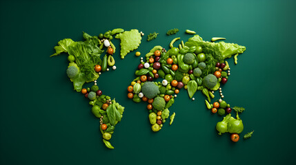 the world made of vegetables. green background.