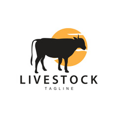 Cow Logo, Cattle Farm Vector, Silhouette Simple Minimalist Design Illustration, Symbol Template