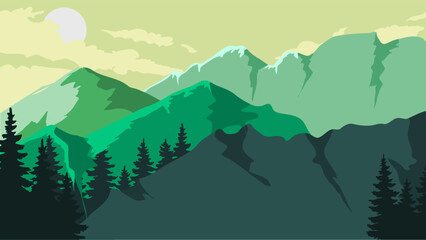 mountain landscape in the mountains, lanscape vector with green theme