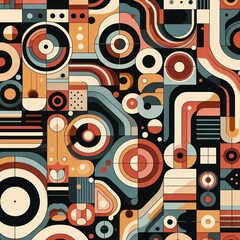 1990es 90es Retro Geometric Graphic Design Background Texture with colorful Circles and abstract Vintage Shapes in Brown and Green Pastel crazy Dynamic like Music Video Screen