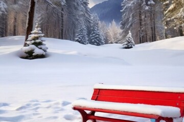 snow covered bench