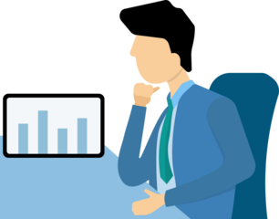 Business people sitting at desk thinking about performance