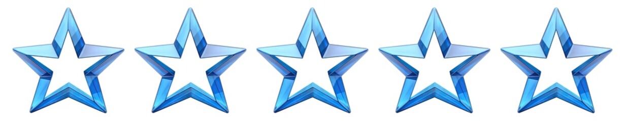 Obraz premium Five blue stars for product rating reviews for websites and mobile applications, cut out