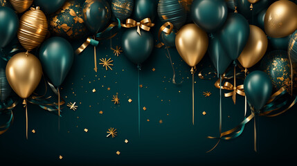 oster with Shiny Green Balloons on color Background with Square Frame. - obrazy, fototapety, plakaty
