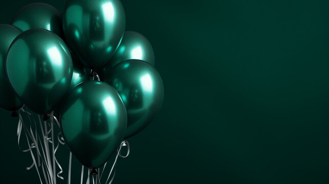 oster with Shiny Green Balloons on color Background with Square Frame.