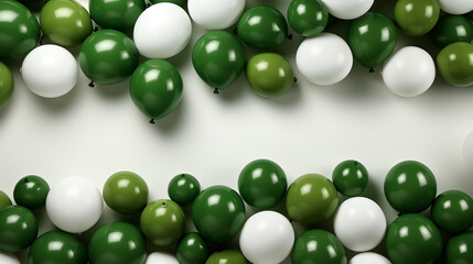 oster with Shiny Green Balloons on color Background with Square Frame. - obrazy, fototapety, plakaty