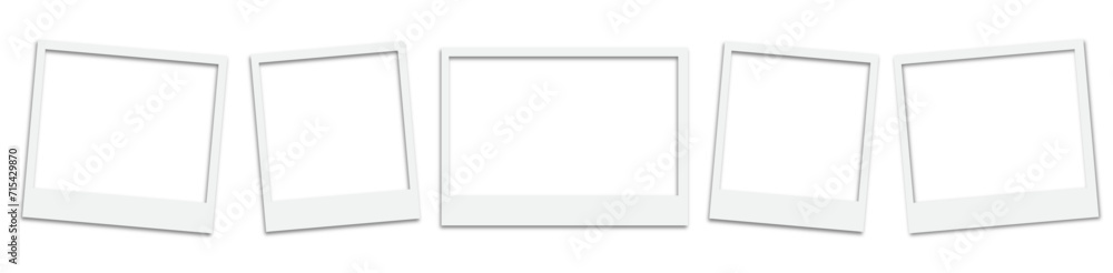 Wall mural photo frame collection. polaroid photo frame mockup set. realistic white paper border with shadow.