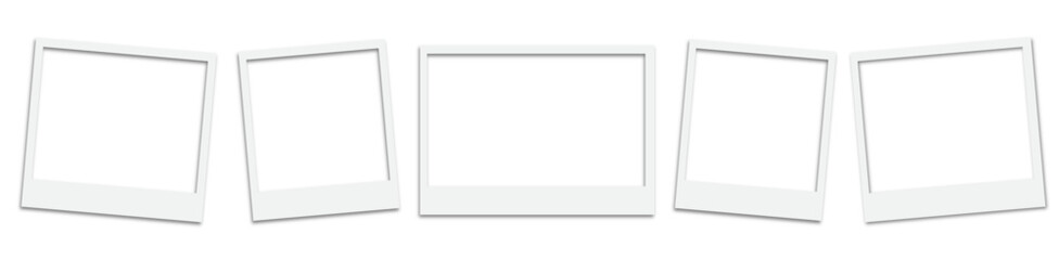 Fototapeta premium Photo frame collection. Polaroid photo frame mockup set. Realistic white paper border with shadow.