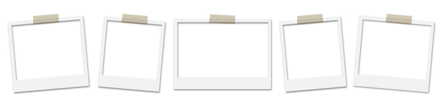 Photo frame collection. Realistic Polaroid photo frame mockup set. White paper border with shadow.