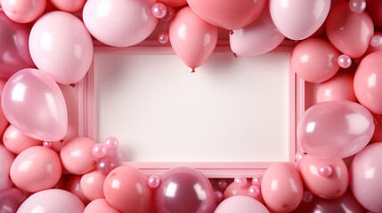 Elegant rose pink balloon and golden ribbon Happy Birthday celebration card banner template background - obrazy, fototapety, plakaty