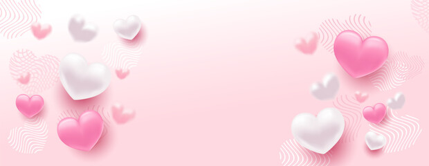 Background with heart. Delicate bright with 3D volumetric hearts. Texture for banner and postcard. Suitable for Valentine's Day and Mother's Day.