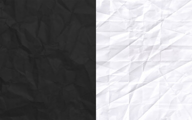 Seamless black and white crumpled paper background texture pattern with copy space.