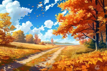 Obraz na płótnie Canvas Anime autumn countryside landscape wallpaper