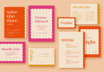 Wedding Invitation Suite Layout in Bold Vibrant Colors