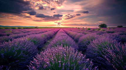 Butterflies are flying in the air, trees are blooming their first flowers, and nature is preparing for summer. The bright colors of spring. Spring content backgrounds. Lavender gardens. Lavender. 