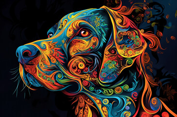 Ornamented_abstract_dog_on_a_black_background_2