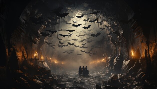 Bats hanging in a cave