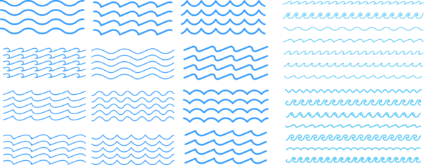 Muurstickers Water wave, sea wave set. Zigzag line. Water logo, symbol vector collection.  Vector illustration © Bartosz