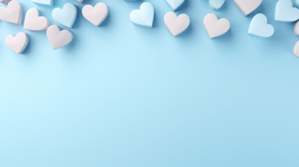 Valentine's Day background. Gift box on pastel blue background. Valentines day concept. Flat lay, top view, copy space - obrazy, fototapety, plakaty