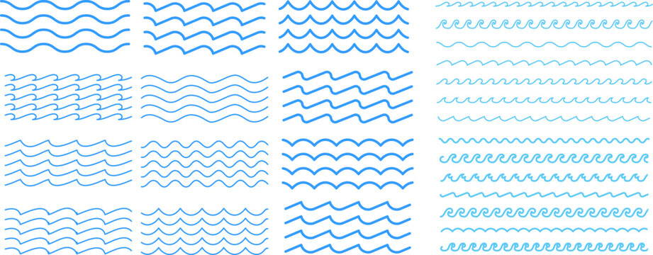 Water wave, sea wave set. Zigzag line. Water logo, symbol vector collection.  Vector illustration