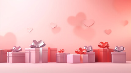 Cute love present box with confetti and heart shape balloons around. Suitable for Valentine's Day and Mother's Day.