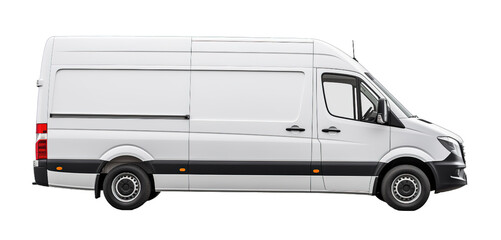 White delivery van isolated on transparent background. PNG file, cut out	