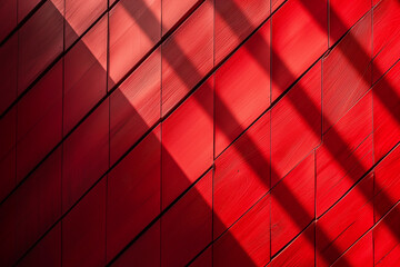 Abstract pattern of red geometric panels with contrasting shadows creating a dynamic and modern background texture