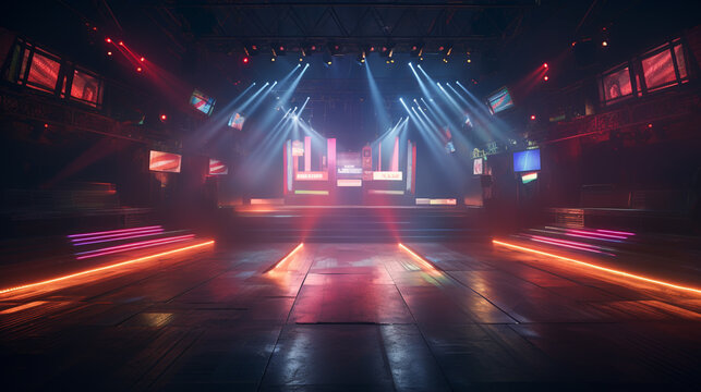 colorful interior of bright and beautiful night club