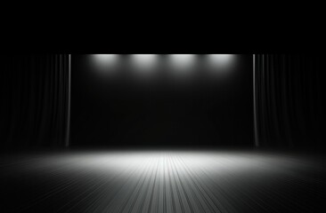 an empty white stage stands against the spotlight.