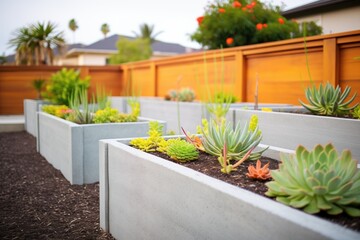 Fototapeta na wymiar modern concrete raised beds with succulents
