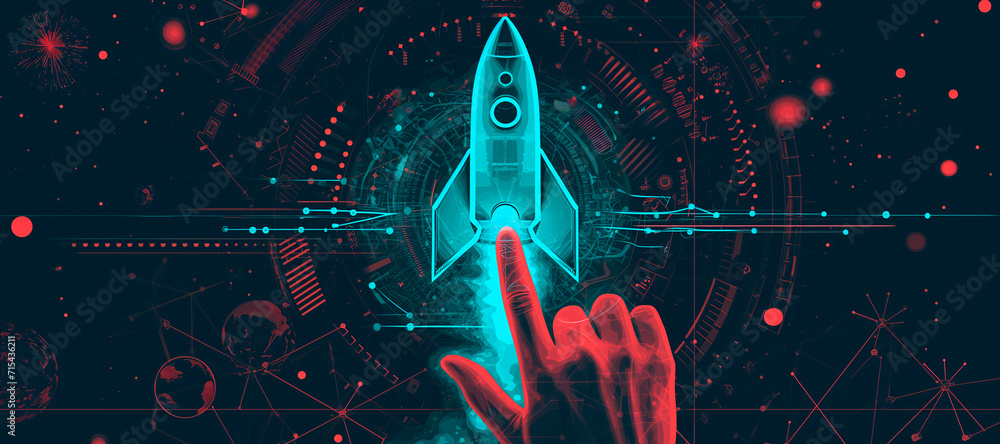 Poster a hand touching a rocket. how to improve web search engine ranking?, in the style of a futuristic sp