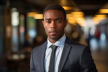 Fototapeta premium Young African American man in business uniform