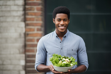 Young African American man with salad