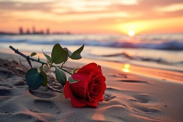 red roses on the beach