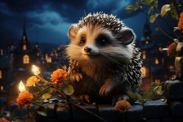 A hedgehog under moonlight