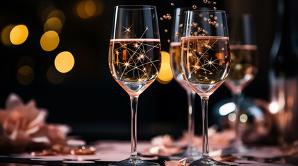 Glass of white wine on black background