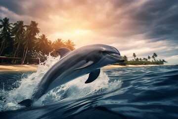 Dolphins swimming in tropical water