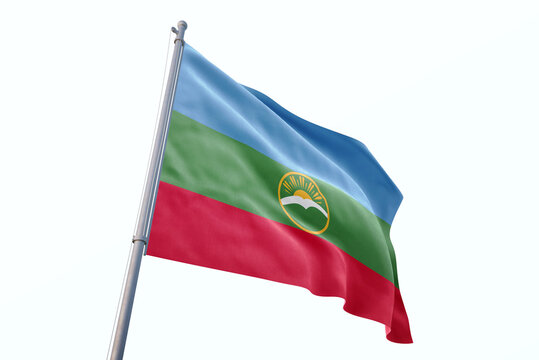 Karachay-Cherkessia flag waving isolated on white background