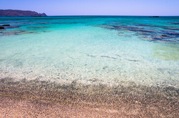 Landscape of calm sea, coast of Greece, beach of Crete