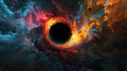 Abstract and colorful black hole background with gravitational lensing effect - obrazy, fototapety, plakaty