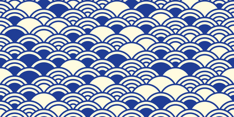 Japanese Seigaiha or Blue Wave traditional pattern seamless tile.