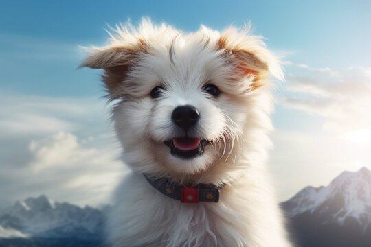 
dynamic product photo compelling you to adopt the cutest dog in the world, zoomed in on an adorable fluffy dog's face 