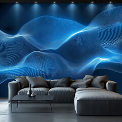 Obraz premium Blue LED futuristic volume wall interior concept