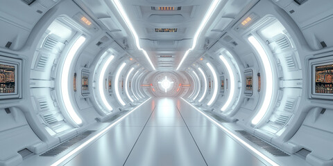 White corridor, tunnel in spaceship or future building
