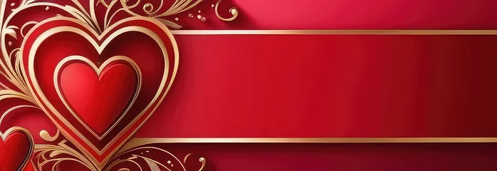 Fotobehang St Valentines day, wedding banner with red ornamental heart on red background. Use for love sale banner, voucher, greeting card. Copy space. Beautiful love background for valentines day greeting card. © Anzelika