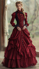 woman victorian dress clothes - obrazy, fototapety, plakaty