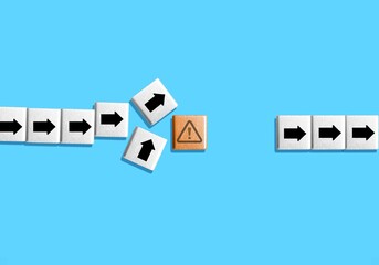 Stopping movement, set of cubes with arrows and alarm sign